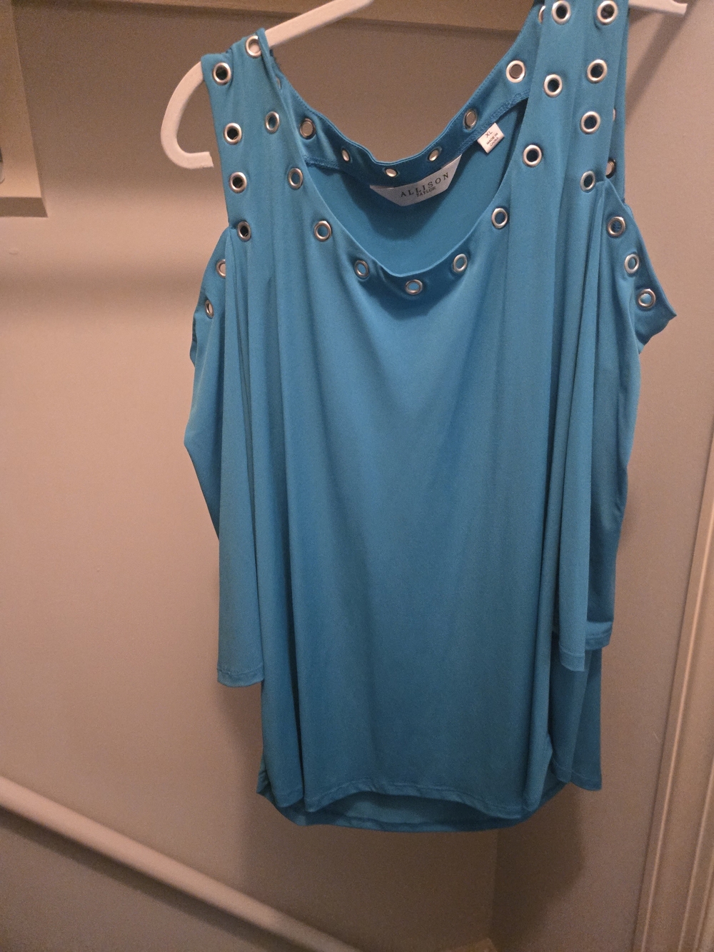 Allison Taylor Teal Grommet Cold-Shoulder Tank Top